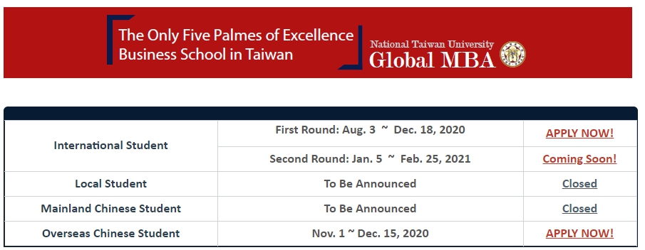 [2020.12.9] Global MBA- National Taiwan University  >FIRST ROUND APPLY NOW<