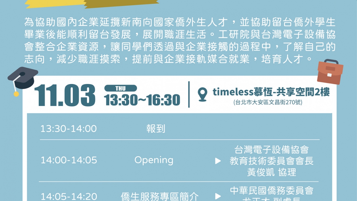 【26.10.2565】กิจกรรมดีๆสำหรับนักศึกษาไทยที่กำลังศึกษาอยู่ไต้หวัน 《2022僑外生人才培育交流會暨職涯工作坊》