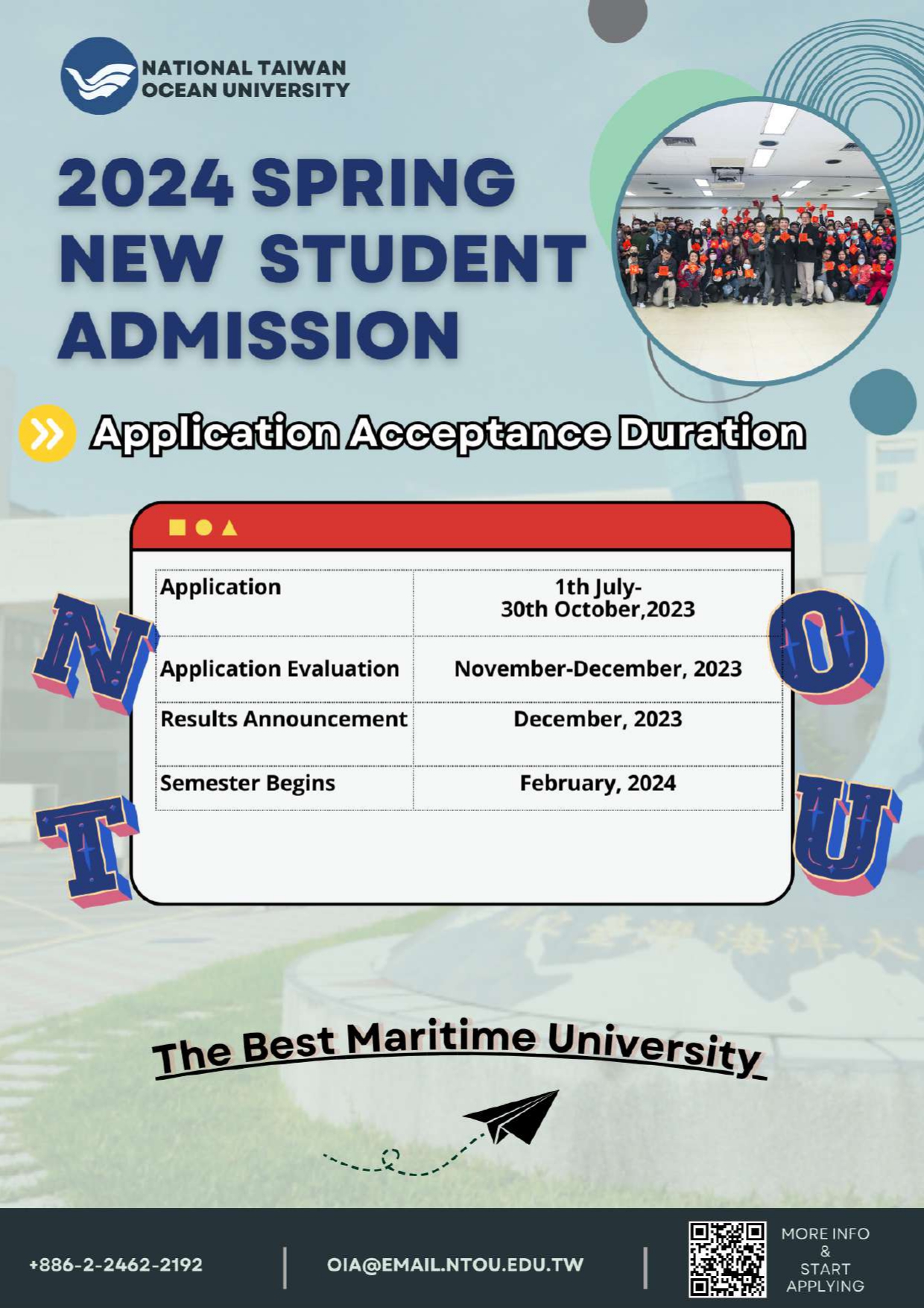 【2023.9.18】National Taiwan Ocean University — Spring 2024 Semester Foreign Student Applications Now Open!