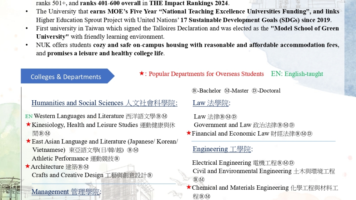 【6.10.2568】National University of Kaohsiung  กำลังเปิดรับสมัครนักศึกษาต่างชาติ (ภาคฤดูใบไม้ผลิ ปี 2026)